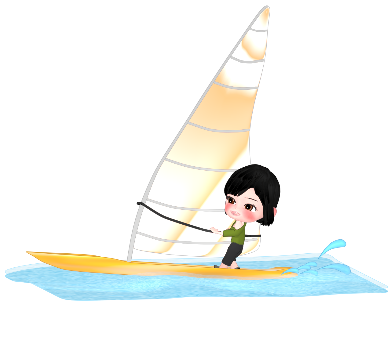 ウインドサーフィンをする女性のイラスト