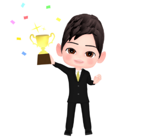 優勝カップを持つビジネスマンのイラスト