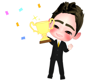 優勝カップを持つビジネスマンのイラスト