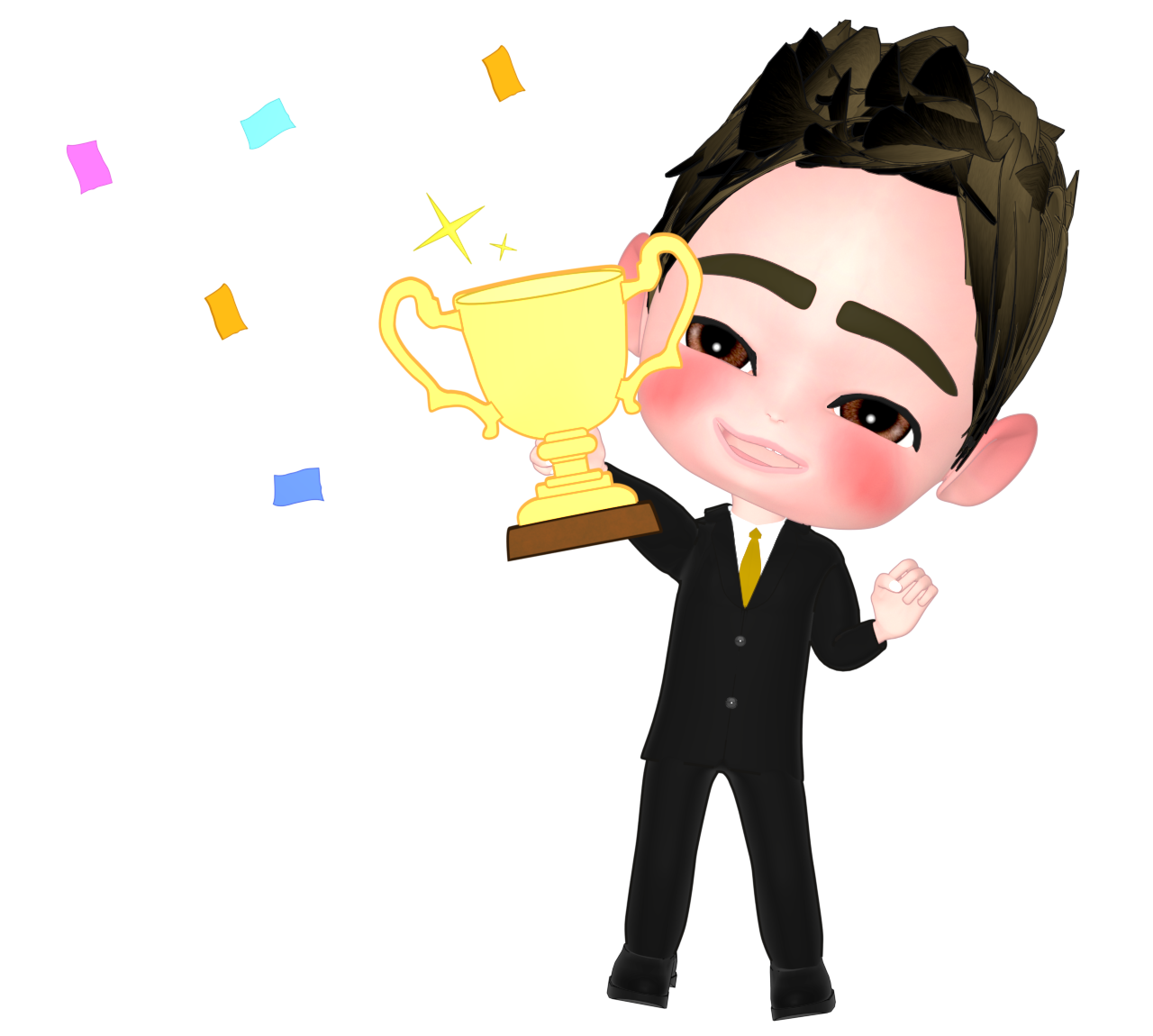 優勝カップを持つビジネスマンのイラスト