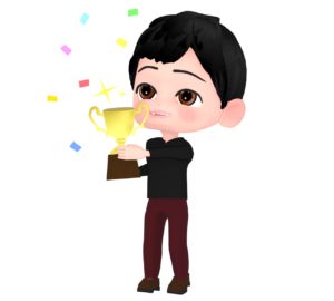 優勝カップを持つ人のイラスト