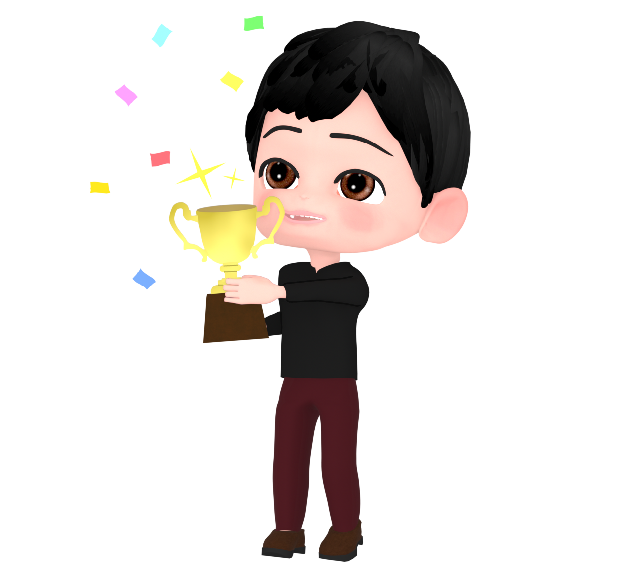 優勝カップを持つ人のイラスト