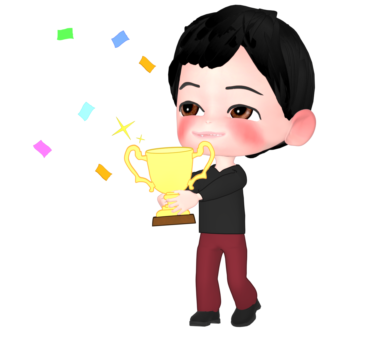 優勝カップを持つ人のイラスト