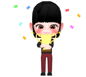 優勝カップを持つ女性のイラスト