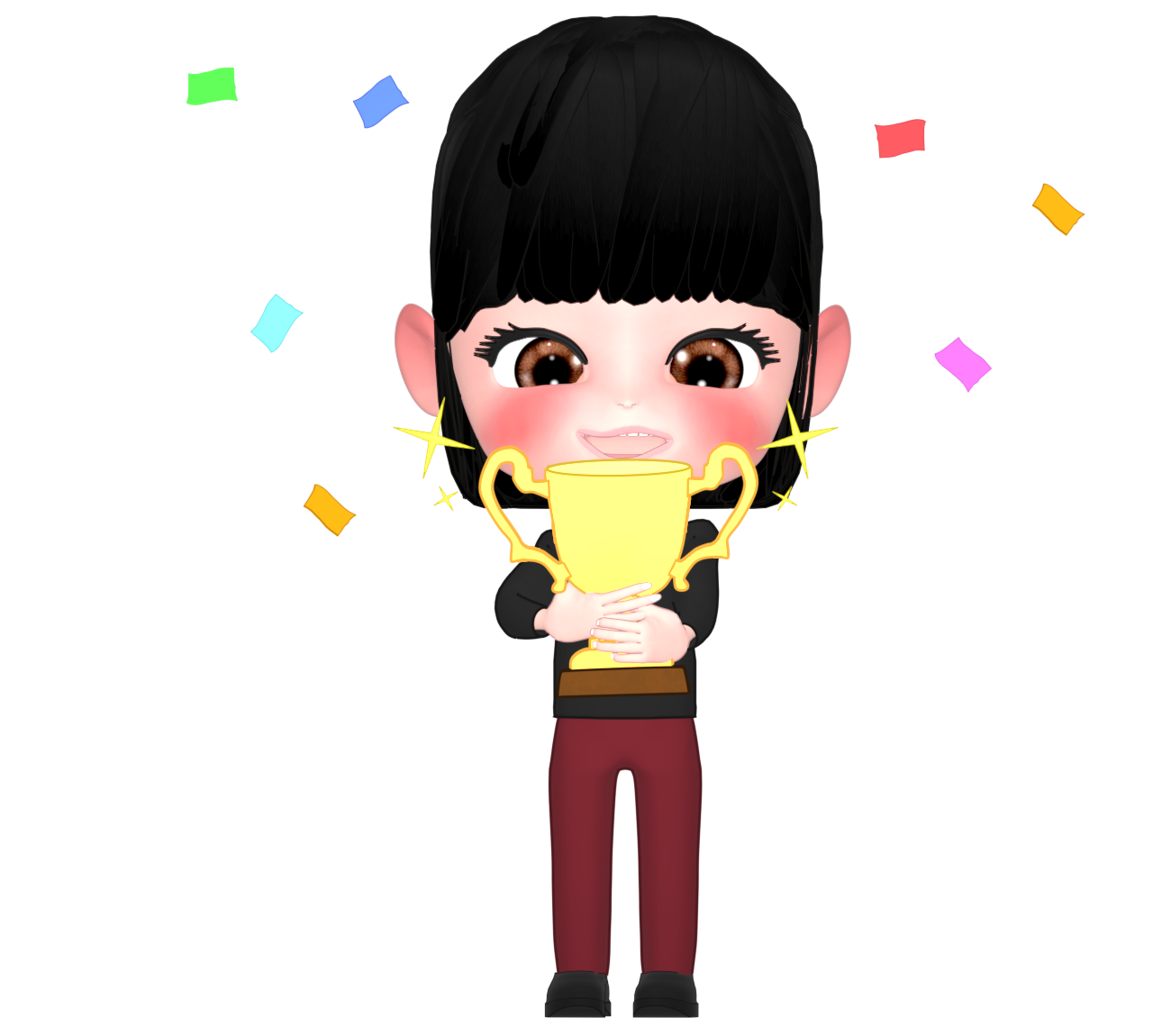 優勝カップを持つ女性のイラスト