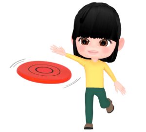 フリスビーで遊ぶ女性のイラスト