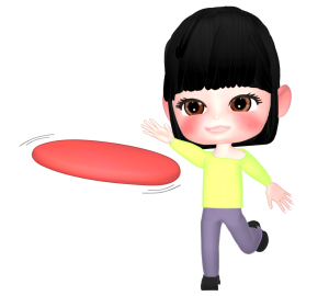 フリスビーで遊ぶ女性のイラスト