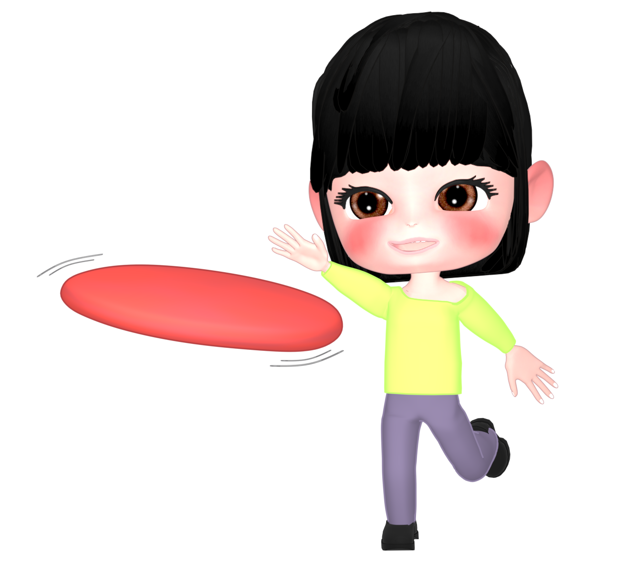 フリスビーで遊ぶ女性のイラスト