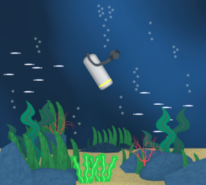 水中に沈む酸素ボンベのイラスト