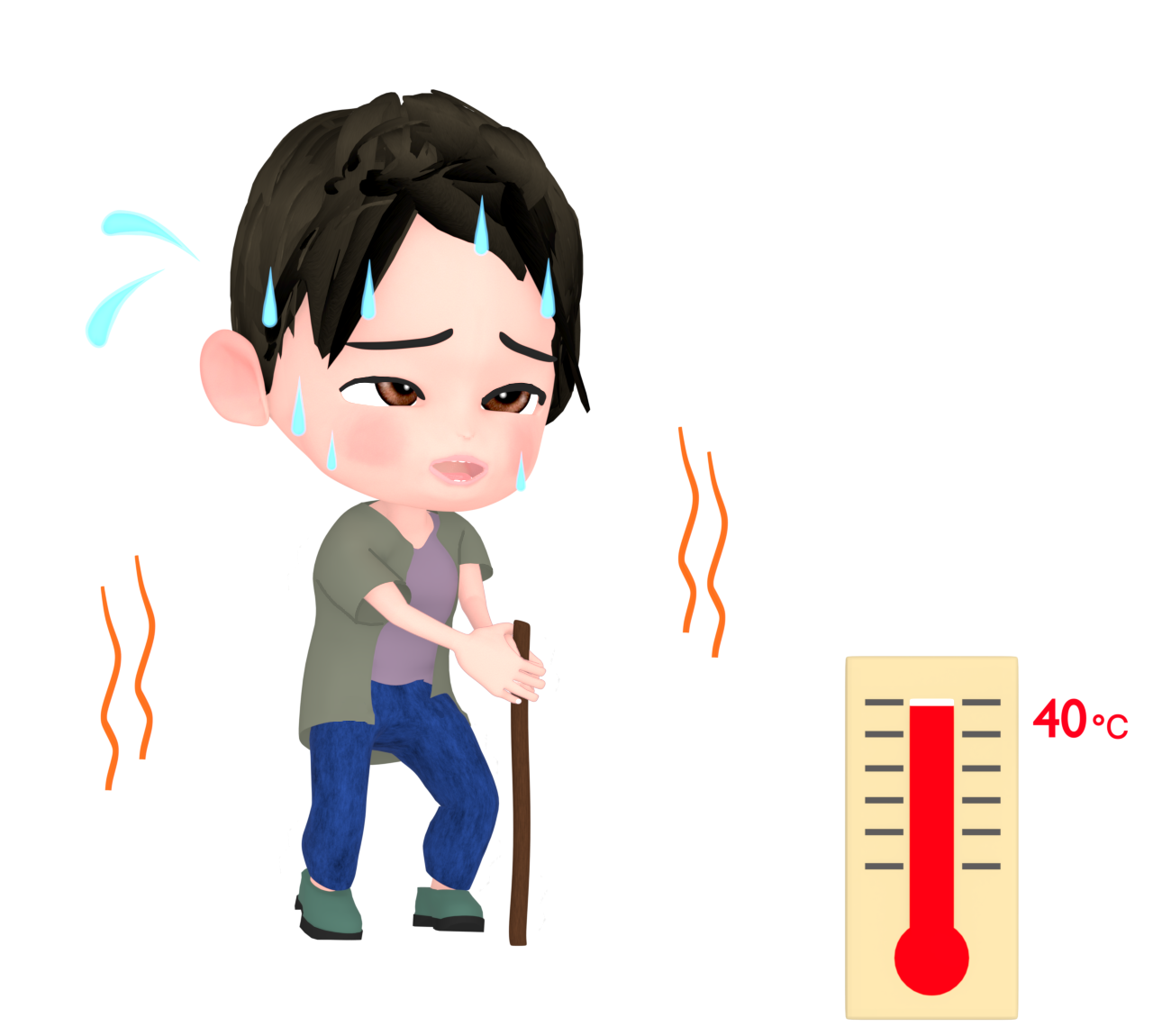 酷暑日で辛そうな男性のイラスト