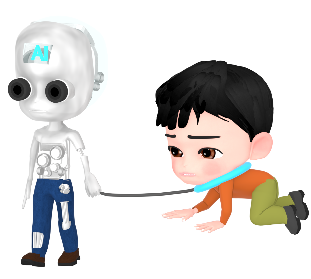 AIのペットになる人間のイラスト