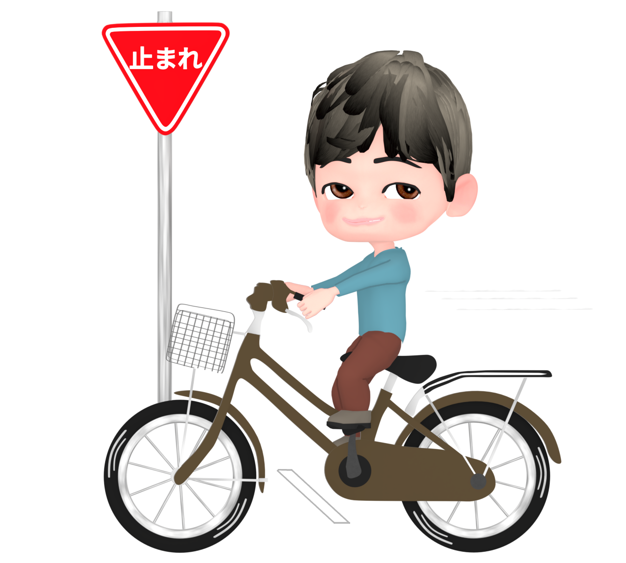 自転車の一時不停止のイラスト
