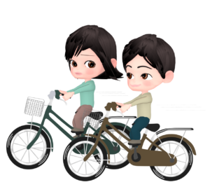 自転車で並んで走る並進のイラスト