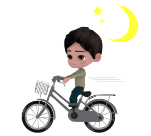 無灯火で走る自転車のイラスト