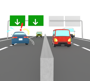 高速道路で逆走をする自動車のイラスト