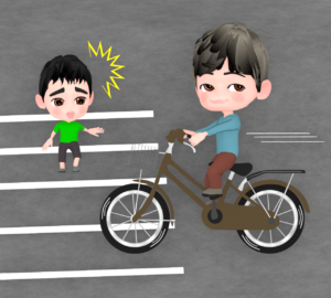 横断歩行者を妨害する自転車のイラスト