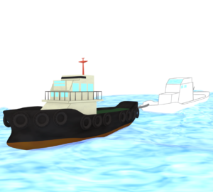 タグボートで船を牽引するイラスト