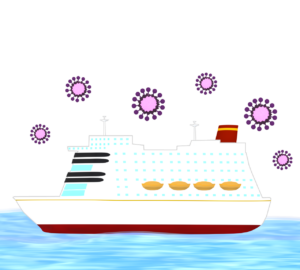 ウイルスで隔離されるクルーズ船のイラスト