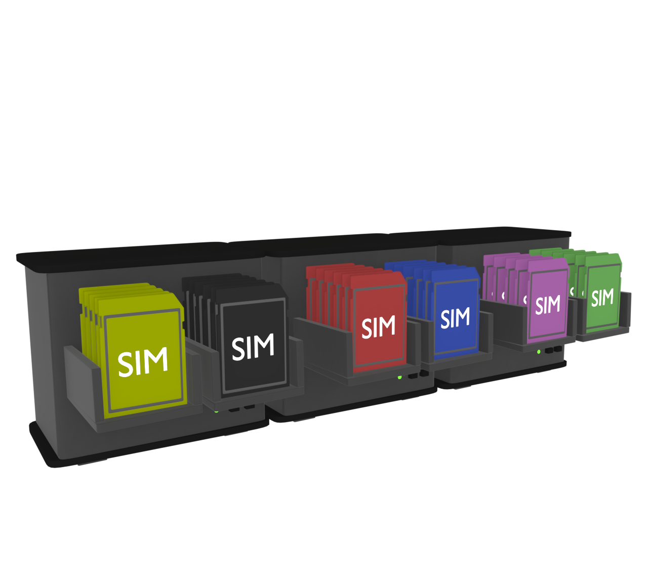 大量のSIMカードが並ぶスマホ農場のイラスト