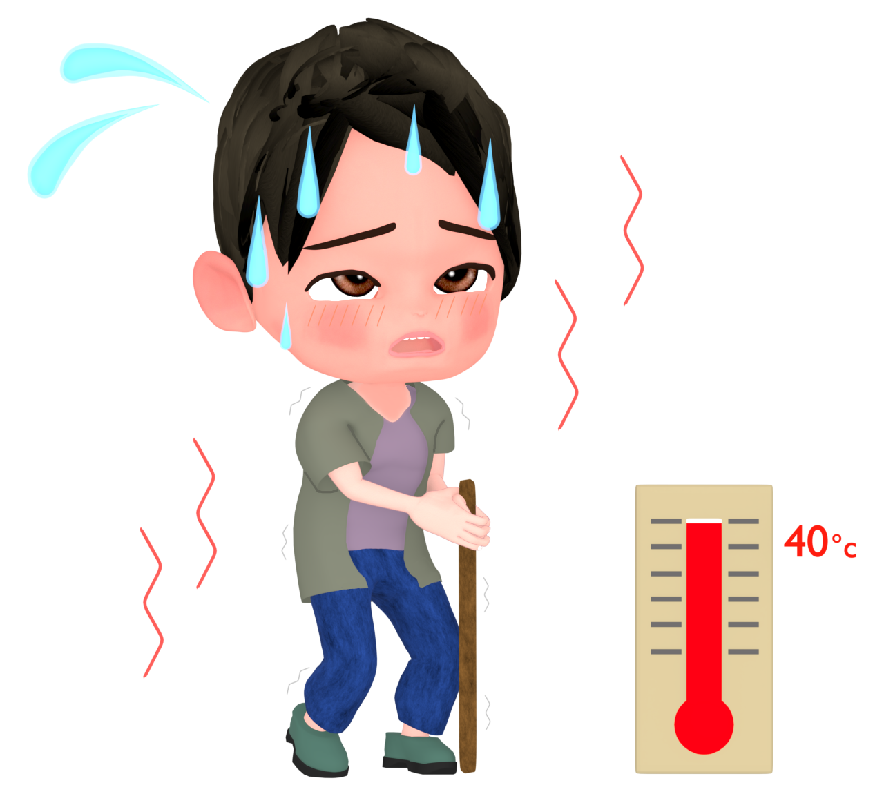 酷暑日で辛そうな男性のイラスト