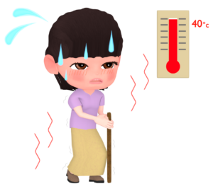 40度の酷暑日でフラフラと歩く女性のイラスト