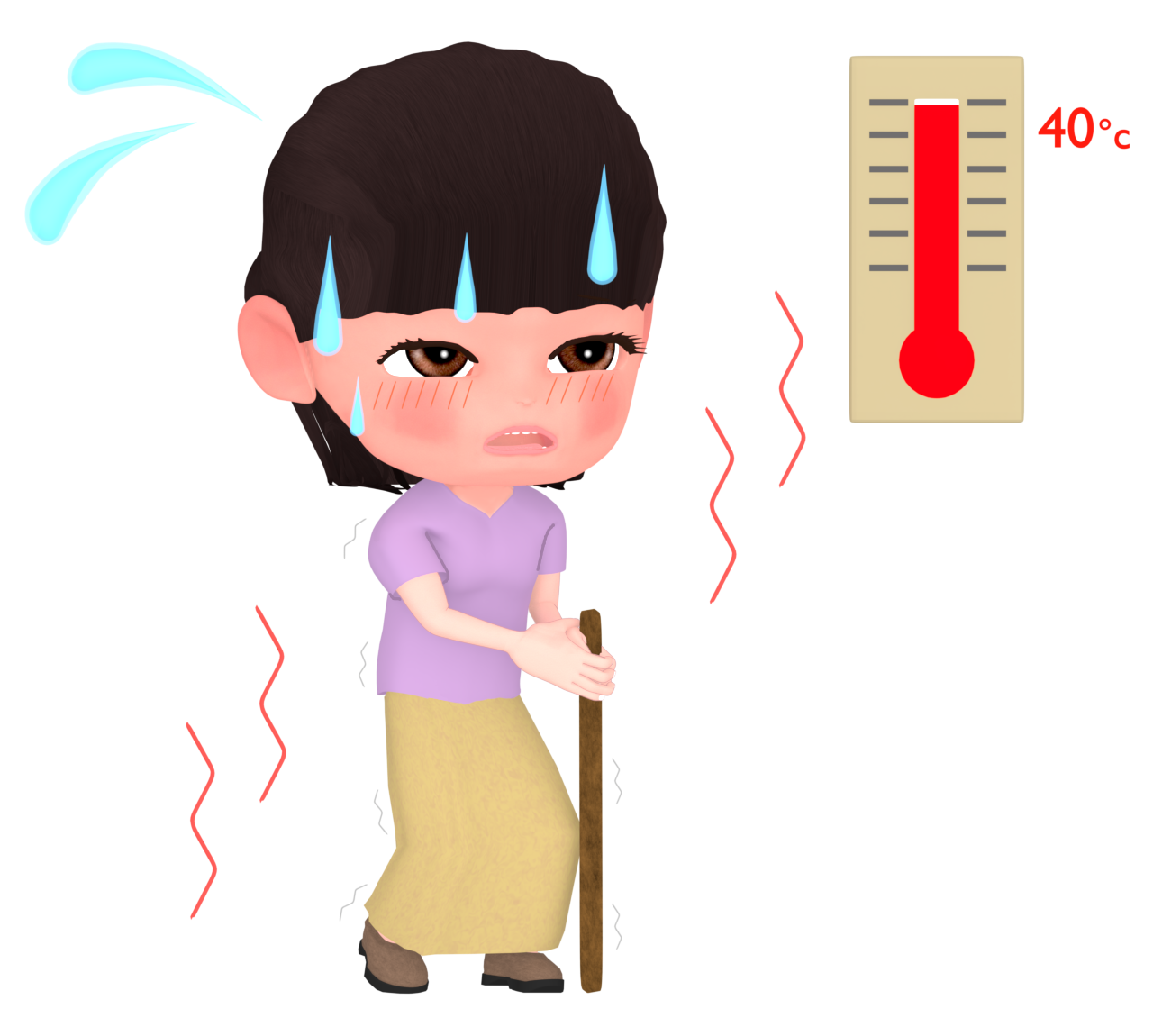 40度の酷暑日でフラフラと歩く女性のイラスト
