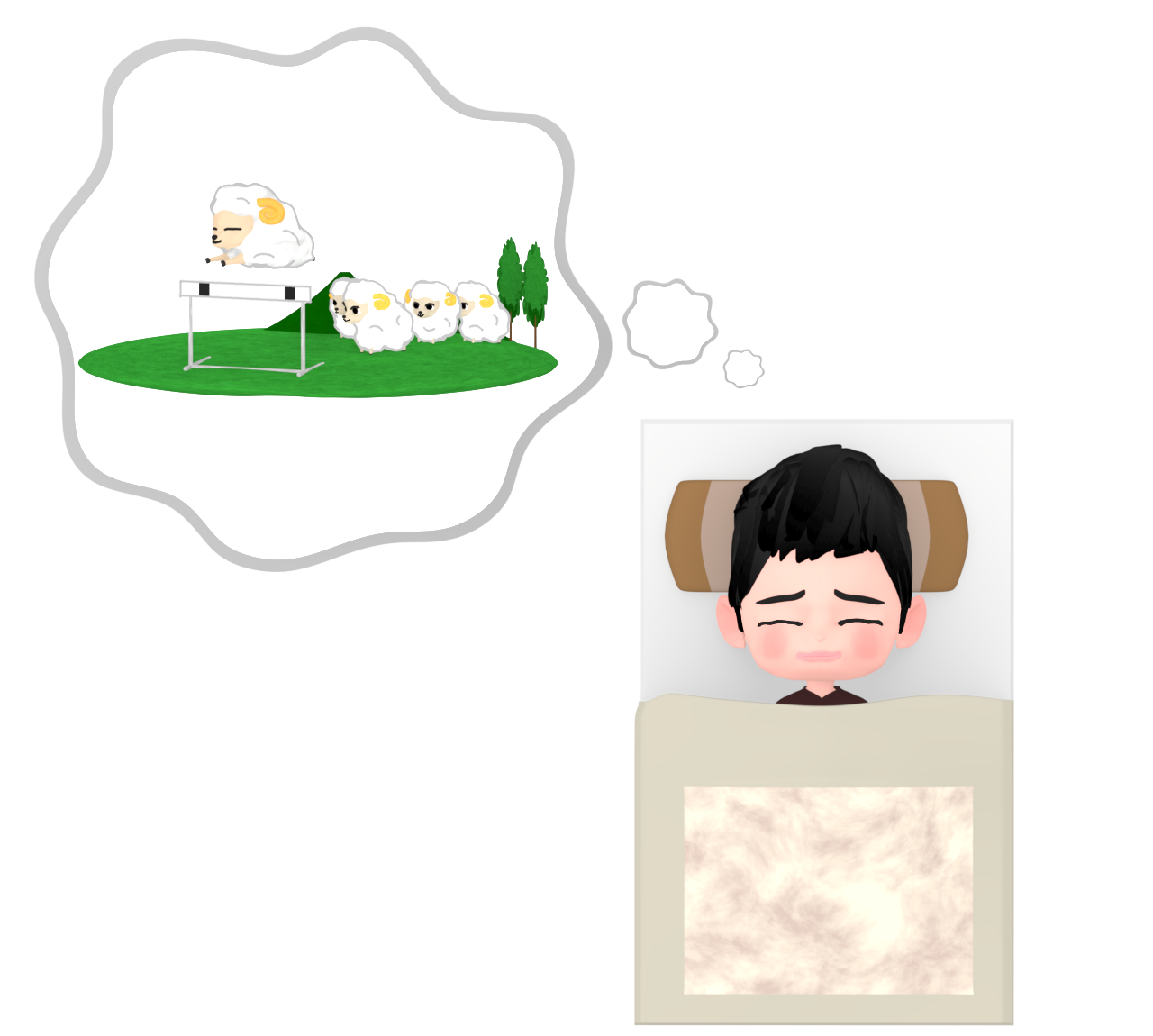 羊を数えて寝る人のイラスト