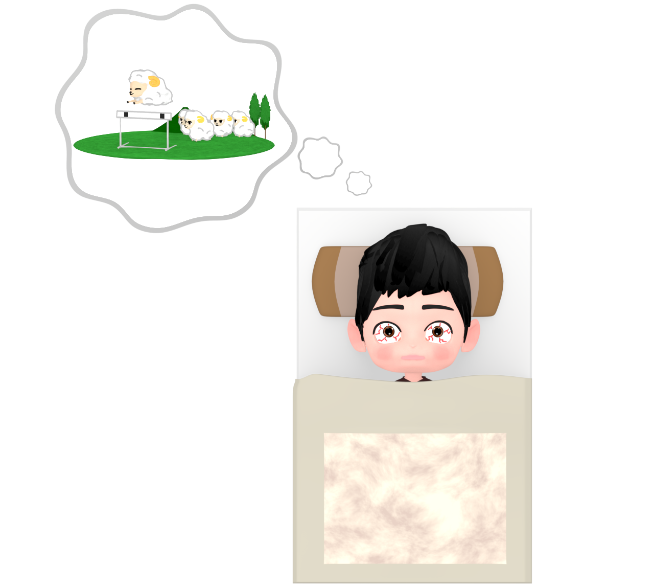 羊を数えても眠れない人のイラスト