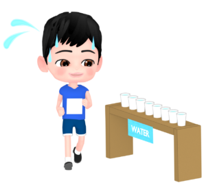 マラソン選手と給水所のイラスト
