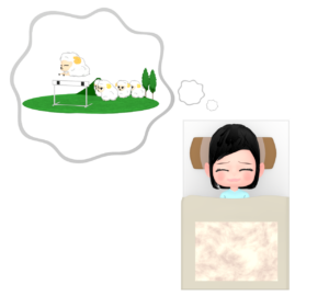 羊が一匹羊が二匹で寝る女性のイラスト