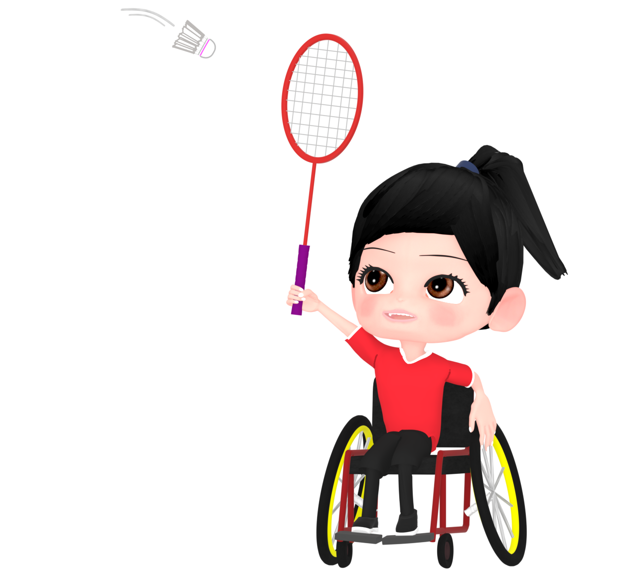 車椅子バドミントンをする女子選手のイラスト